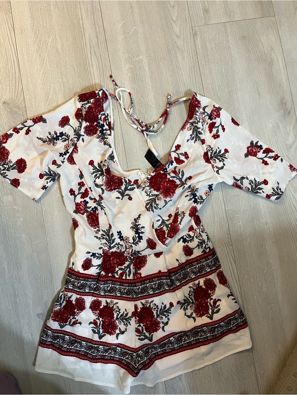 Trixxi Vintage White Romper with Red Floral Print